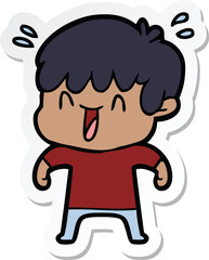 sticker of a cartoon laughing boy