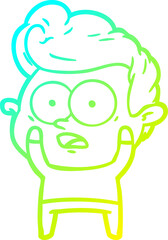 cold gradient line drawing of a cartoon staring man