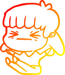 warm gradient line drawing of a cartoon angry girl