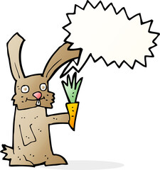 cartoon rabbit with carrot with speech bubble