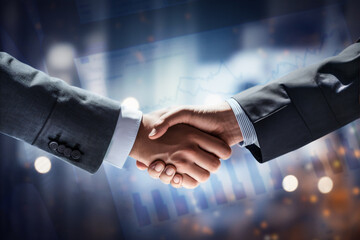 Handshake and congratulating greetings, the businessmen celebrated their successful achievement in completing a complex contract. The successful collaboration. AI Generative.