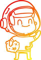 warm gradient line drawing of a happy cartoon astronaut man