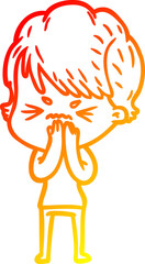 warm gradient line drawing of a cartoon frustrated woman