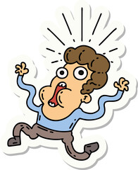 sticker of a tattoo style frightened man