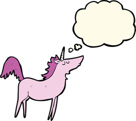 cartoon unicorn with thought bubble