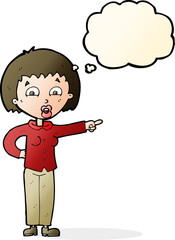 cartoon pointing woman with thought bubble
