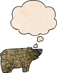 cartoon bear with thought bubble in grunge texture style