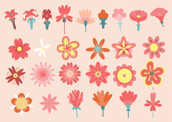 Flower collection with leaves, floral bouquets. Vector flowers. Spring art print with botanical elements. Happy Easter.  Perfect for posters, instagram posts, stickers.