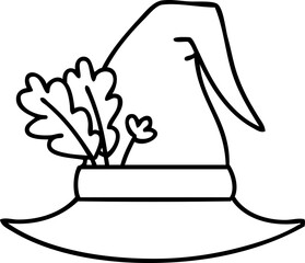line doodle of a spooky witch hat