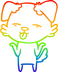 rainbow gradient line drawing of a cartoon dog sticking out tongue
