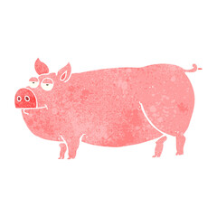 freehand retro cartoon huge pig