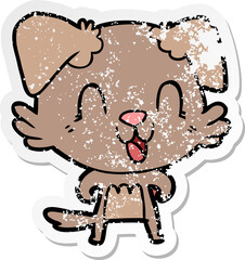 distressed sticker of a laughing cartoon dog