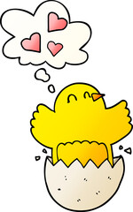 cute hatching chick cartoon with thought bubble in smooth gradient style