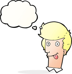 cartoon man with tongue hanging out with thought bubble
