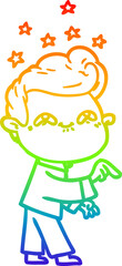 rainbow gradient line drawing of a cartoon excited man
