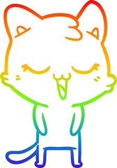 rainbow gradient line drawing of a happy cartoon cat