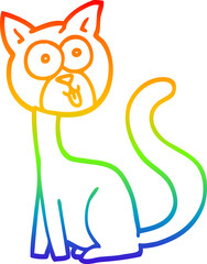 rainbow gradient line drawing of a funny cartoon cat