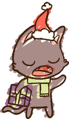 Christmas Cat Chalk Drawing