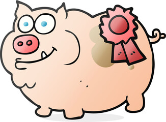 freehand drawn cartoon prize winning pig
