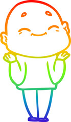 rainbow gradient line drawing of a happy cartoon bald man