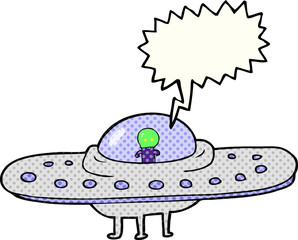 freehand drawn comic book speech bubble cartoon flying saucer