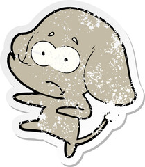 distressed sticker of a cartoon unsure elephant