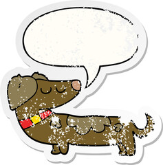 cartoon dog with speech bubble distressed distressed old sticker