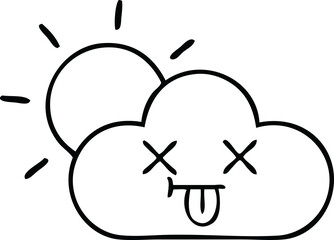 line drawing cartoon of a sunshine and cloud