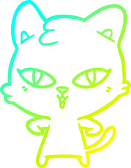 cold gradient line drawing of a cartoon cat