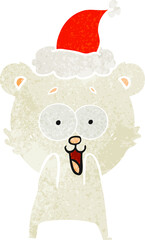 excited teddy bear hand drawn retro cartoon of a wearing santa hat