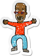 retro distressed sticker of a cartoon old man waving arms