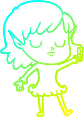 cold gradient line drawing of a cartoon elf girl