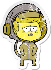 distressed sticker of a cartoon tired astronaut