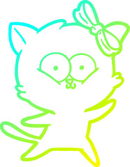 cold gradient line drawing of a cartoon cat
