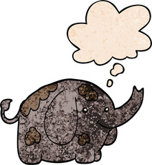 cartoon elephant with thought bubble in grunge texture style