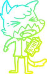 cold gradient line drawing of a angry cartoon fox
