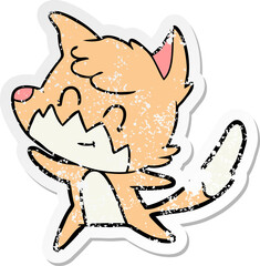 distressed sticker of a cartoon friendly fox