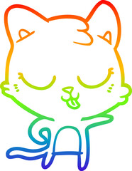 rainbow gradient line drawing of a cartoon cat