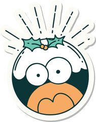 sticker of a tattoo style shocked christmas pudding