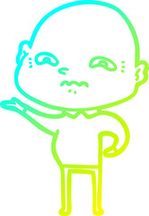 cold gradient line drawing of a cartoon nervous man