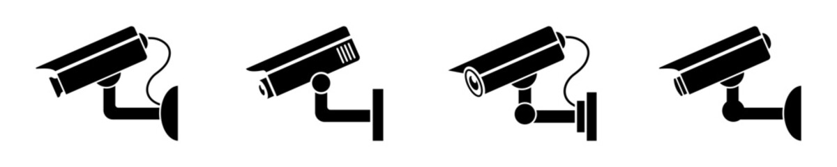 Set of cctv camera vector icons. Video surveillance. Monitoring system. Observe zone.