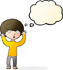 cartoon startled boy with thought bubble