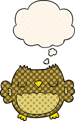 cute cartoon owl with thought bubble in comic book style