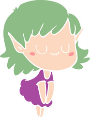 happy flat color style cartoon elf girl wearing dress