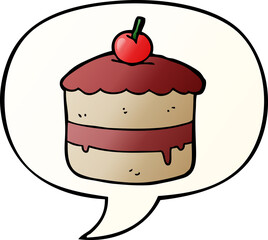 cartoon cake with speech bubble in smooth gradient style