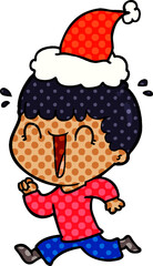 laughing hand drawn comic book style illustration of a man wearing santa hat