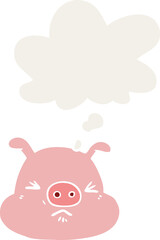 cartoon angry pig face with thought bubble in retro style