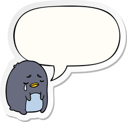 cartoon crying penguin with speech bubble sticker