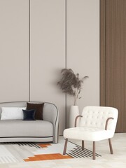 interior with a grey sofa and white armchair. AI Generative