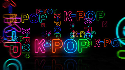 K-Pop Korea music neon light 3d illustration